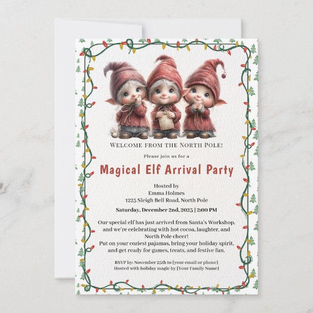 Convite Welcome Elf Party | North Pole Arrival Celebration (Frente)