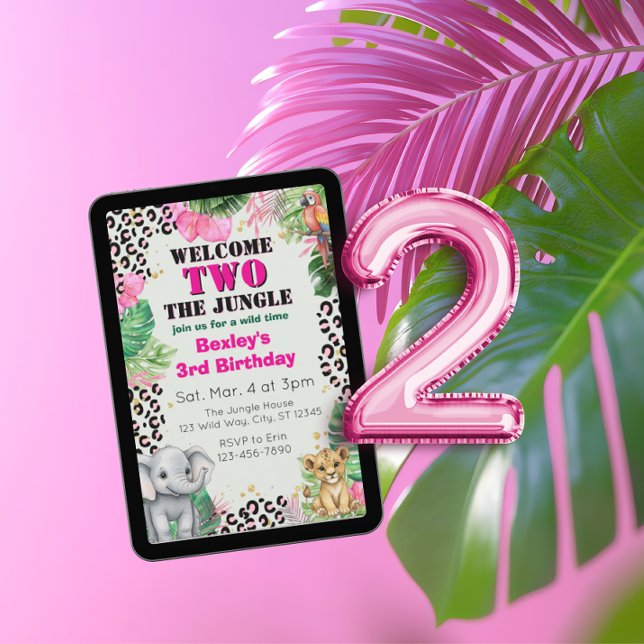 Convite Welcome TWO Jungle Pink 2nd Birthday (Criador carregado)