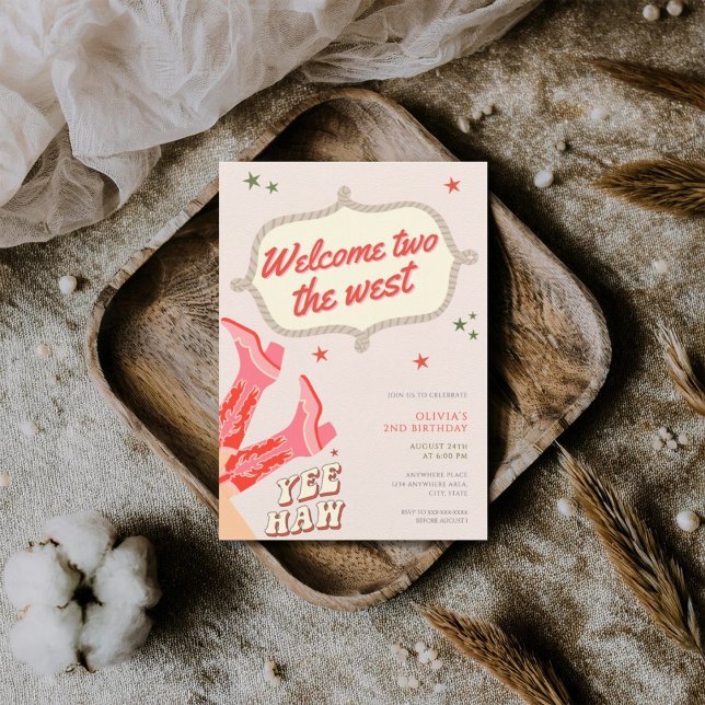 Convite Welcome two the west cowgirl 2nd birthday  (Criador carregado)