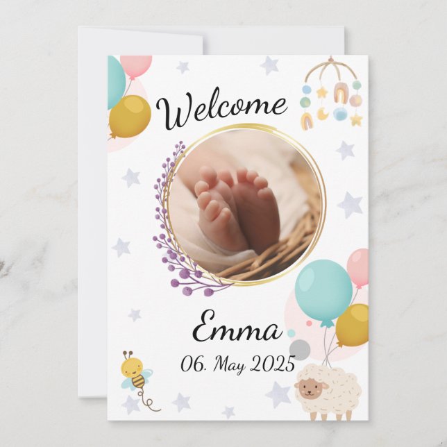 Convite Welcome with love baby announcement round photo (Frente)