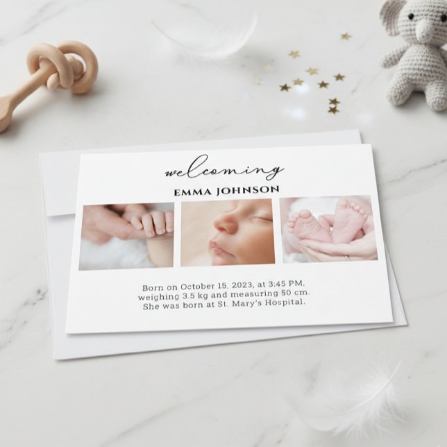 Convite Welcoming Photo Birth Announcement Card (Criador carregado)