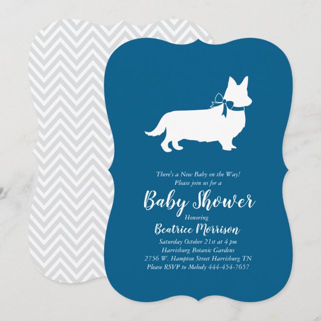 Convite Welsh Corgi - Chá de fraldas Blue Boy (Frente/Verso)