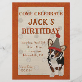 Convite WELSH CORGI POLKADOT Aniversário