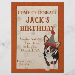 Convite WELSH CORGI POLKADOT Aniversário