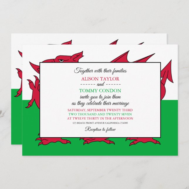 Convite Welsh Flag, Flag of Wales Wedding (Frente/Verso)