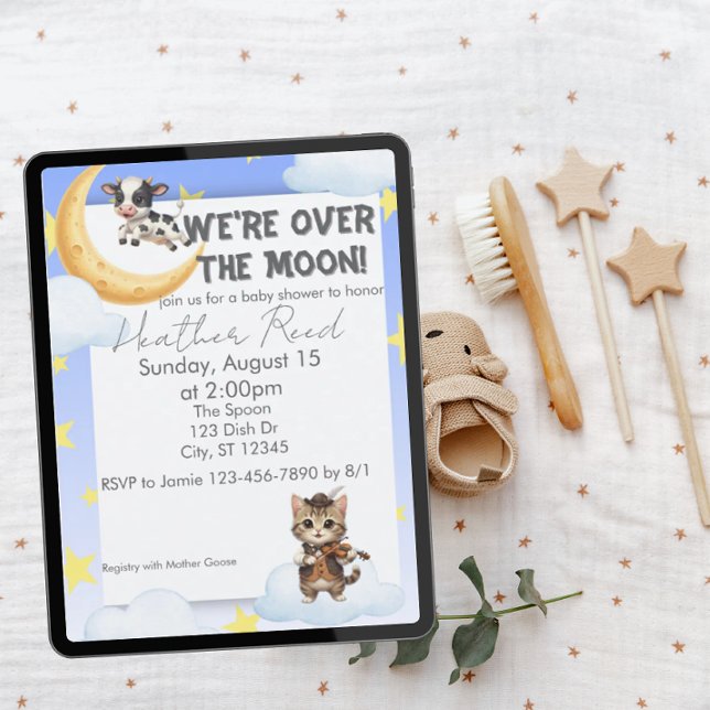 Convite We're Over the Moon, nursery rhyme baby shower (Criador carregado)
