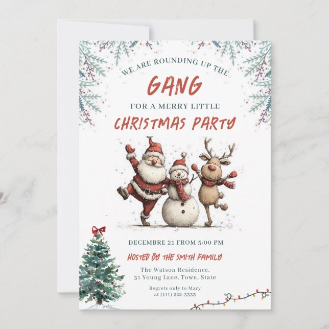 Convite  We're Rounding Up the Gang Christmas Party (Frente)