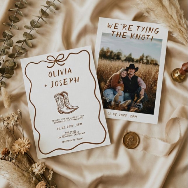 Convite We're tying the knot Western Ranch Photo Wedding (Criador carregado)