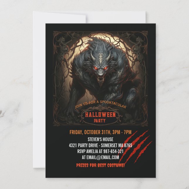 Convite Werewolf Eyes on Fire Gotheen Halloween (Frente)