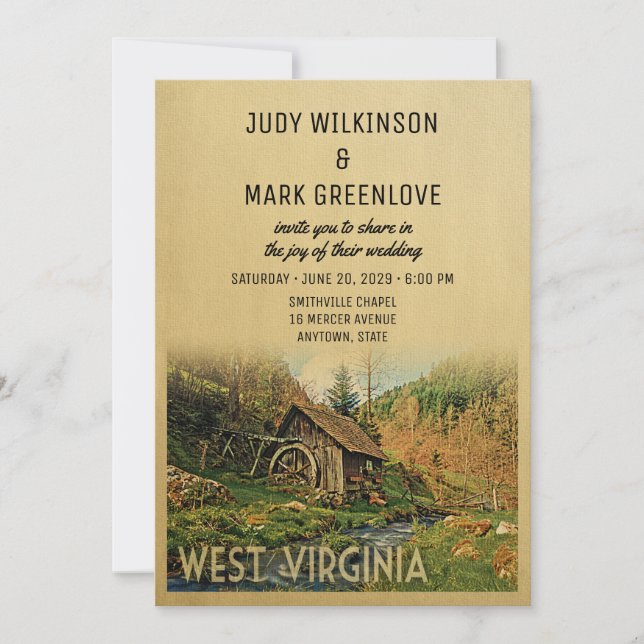 Convite West Virginia Wedation Invitation Rustic Cabin Mil (Frente)