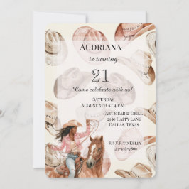 Convite Western Black Brown Cowgirl Oesta Aniversário