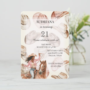 Convite Western Black Brown Cowgirl Oesta Aniversário