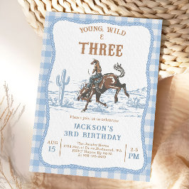 Convite Western Blue Boys Rodeo 3rd Birthday Invitation 