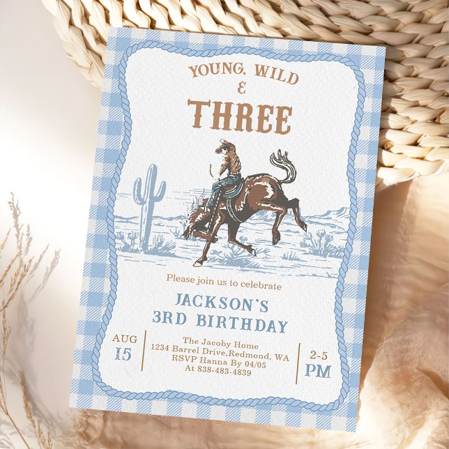 Convite Western Blue Boys Rodeo 3rd Birthday Invitation  (Criador carregado)