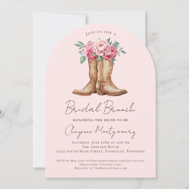 Convite Western Boho Bridal Brunch Blush Pink Floral (Frente)