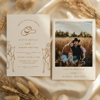 Convite Western Boho Pampas Grass Cowboy Photo Wedding
