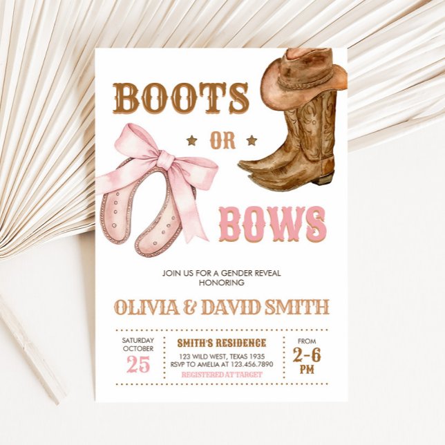 Convite Western Boots and Bows Gender Reveal (Boots and Bows Gender Reveal Invitation)
