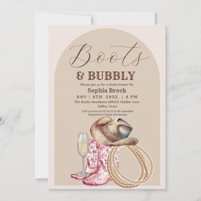 Convite Western Boots and Bubbly Bridal Shower (Frente)