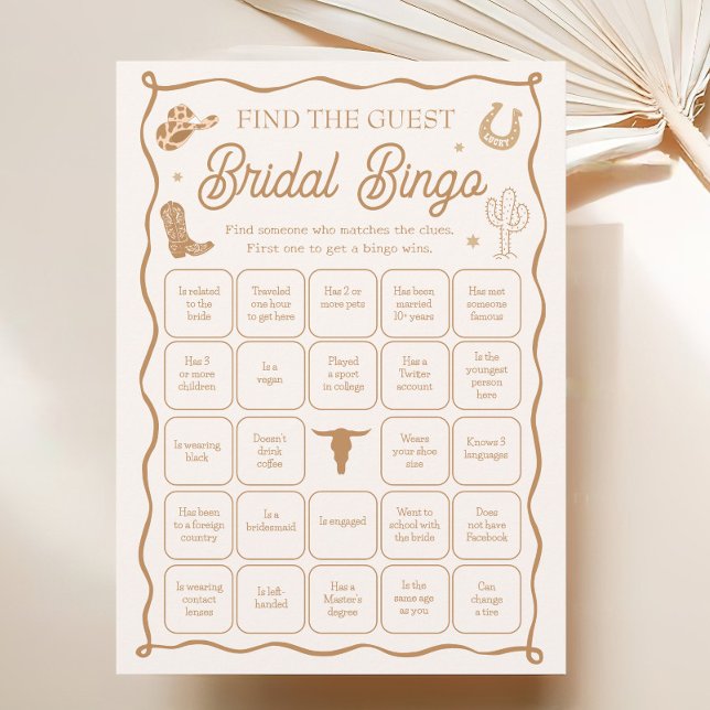 Convite Western Bridal Shower Find the Guest Bingo Game (Criador carregado)