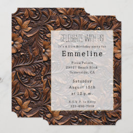 Convite Western Brown Cowgirl Bohemian Floral