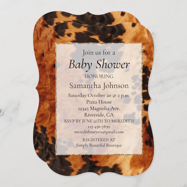 Convite Western Brown Cowhide (Frente/Verso)