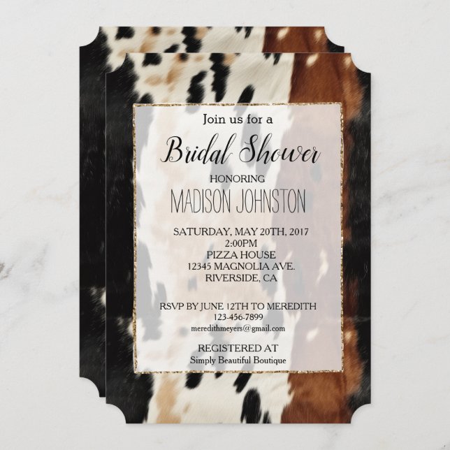 Convite Western Brown Cream Cowhide (Frente/Verso)