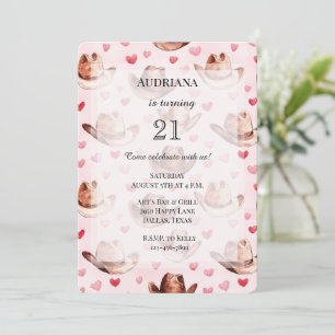 Convite Western Brown Pink Cowgirl Opa Corações Aniversári