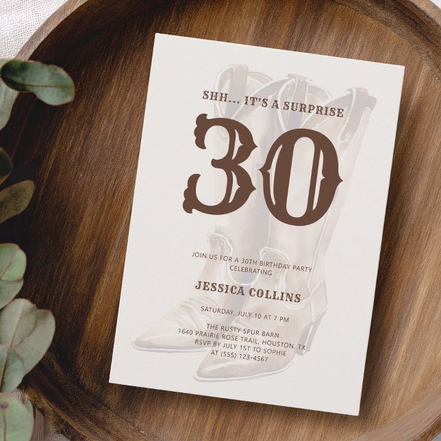 Convite Western Brown Rustic Country 30th Birthday Party (Western Brown Rustic Country 30th Birthday Party Invitation)