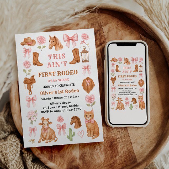 Convite Western Coquette Cowgirl 1st Birthday Cute Pink (Western Coquette Cowgirl 1st Birthday Cute Pink Invitation
)