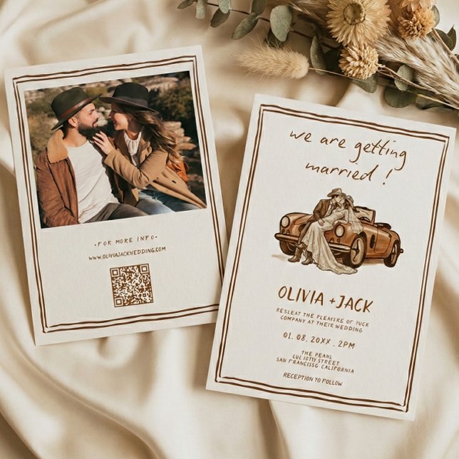 Convite Western Country Boho Photo QR Code Wedding   (Criador carregado)