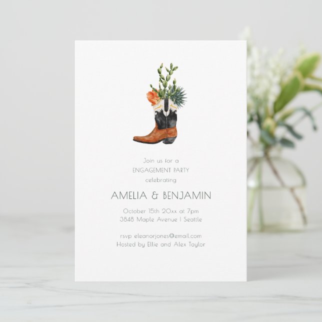 Convite Western Cowboy Boot Desert Cactus Engagement Party (Em pé/Frente)