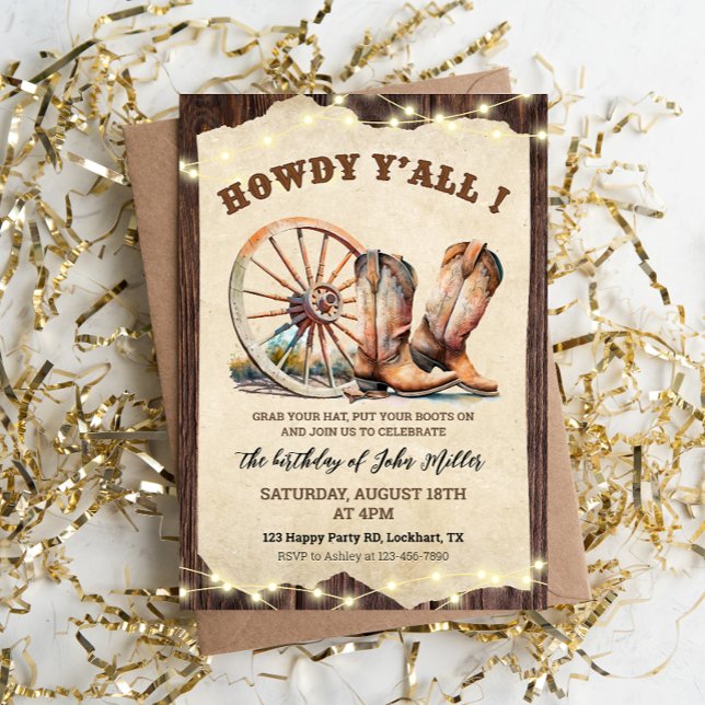 Convite Western Cowboy Boots Hoedown Howdy Y (Criador carregado)