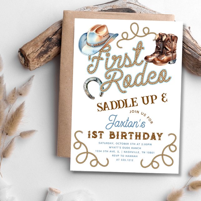 Convite Western Cowboy First Rodeo 1st Birthday (Western Cowboy First Rodeo 1st Birthday Invitation)