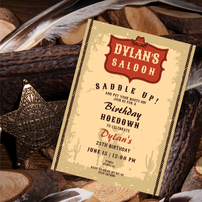 Convite Western Cowboy Funny Birthday Russe Soirée (Western Cowboy Rodeo Saloon Theme Birthday Hoe Down Rustic Party Invitation)