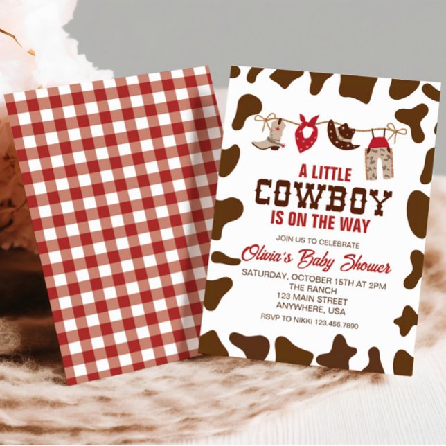 Convite Western Cowboy  red Baby Shower Invitation (Criador carregado)
