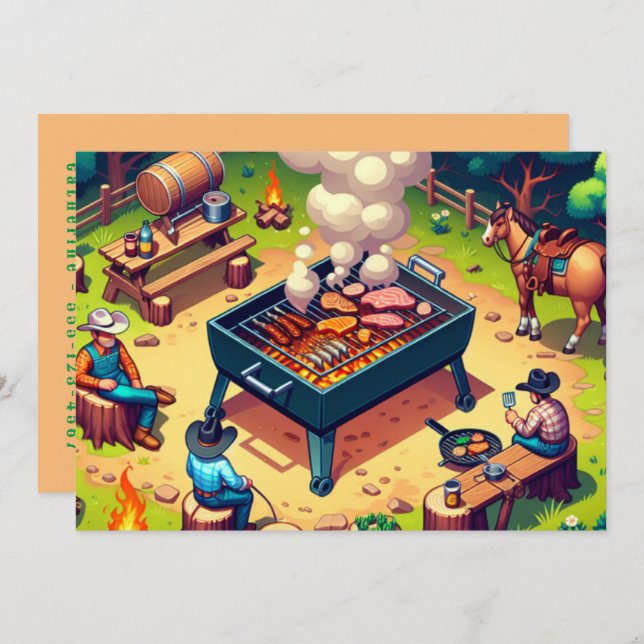 Convite Western Cowboys Cozinhando Churrasco Personalizado (Frente/Verso)