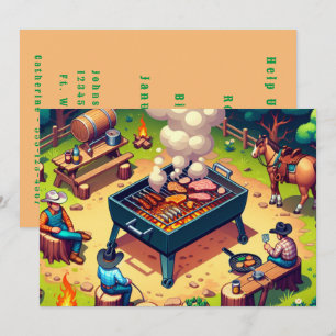 Convite Western Cowboys Cozinhando Churrasco Personalizado