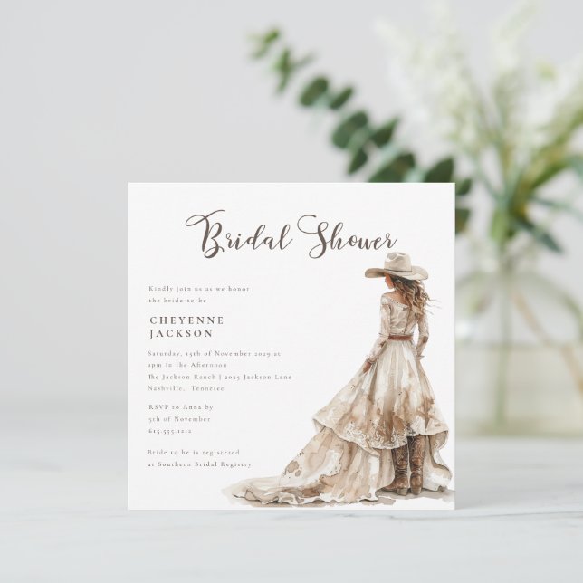 Convite Western Cowgirl and Lace Cowboy Boots Baby Shower  (Em pé/Frente)