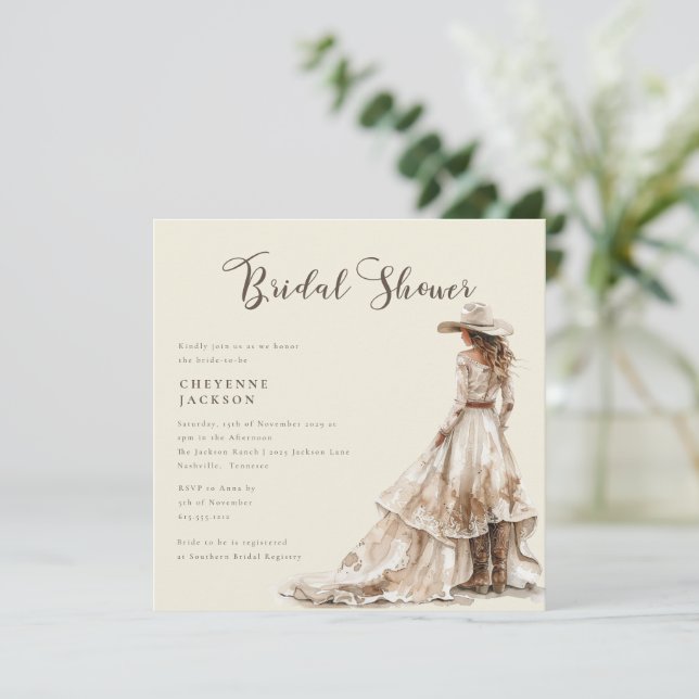 Convite Western Cowgirl and Lace Cowboy Boots Baby Shower  (Em pé/Frente)