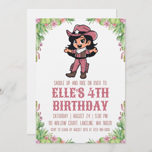 Convite western cowgirl birthday invitations (Frente/Verso)