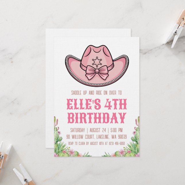 Convite western cowgirl birthday invitations (Frente/Verso In Situ)