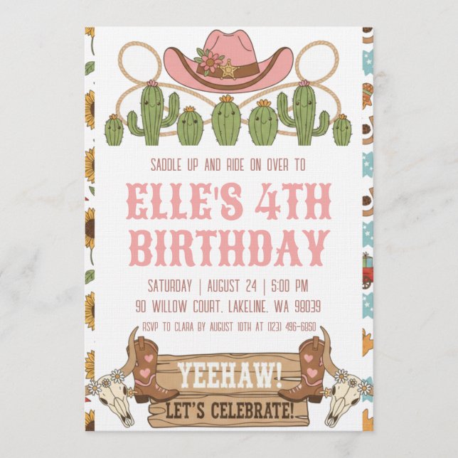 Convite western cowgirl birthday invitations (Frente)