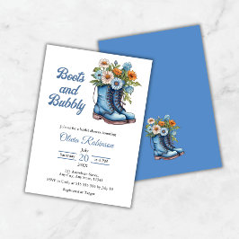 Convite Western Cowgirl Blue Boots & Bubbly Bridal Shower 