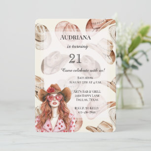 Convite Western Cowgirl odeia cabelo vermelho Aniversário