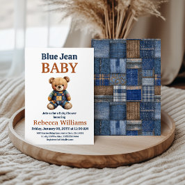 Convite Western Denim Patchwork Bear Blue Jean Baby Shower