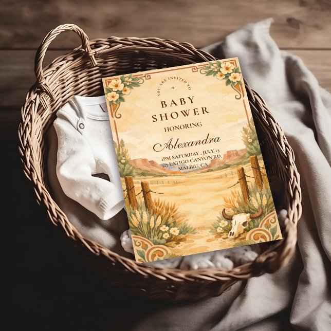Convite Western Desert Wildflower Baby Shower (Criador carregado)