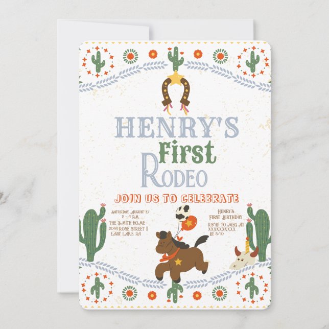 Convite Western First Birday Rodeo Baby (Frente)