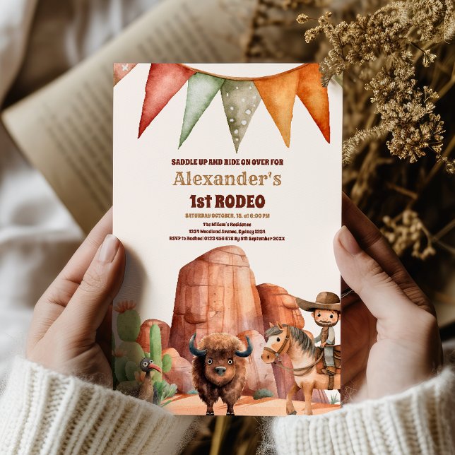 Convite Western First Birday Rodeo Baby Boy (Criador carregado)