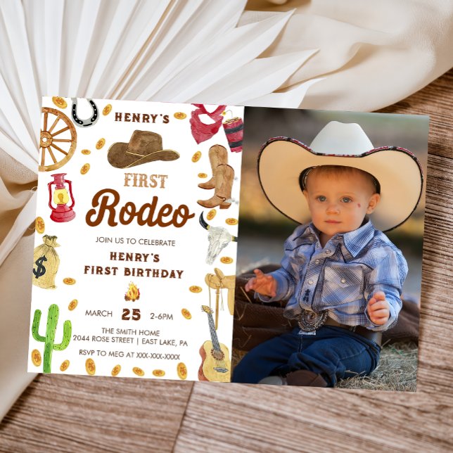 Convite Western First Birthday Rodeo Baby Photo (Criador carregado)