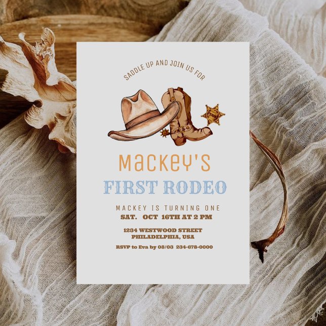 Convite Western First Rodeo Festa de aniversário Boy (Criador carregado)